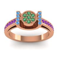 Emerald Fashion Ring In 18K Rose Gold With Swiss Blue Topaz And Amethyst – Inodaya Statement Ring