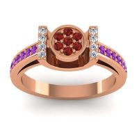 Garnet Fashion Ring In 18K Rose Gold With Lab Diamond And Amethyst – Inodaya Statement Ring