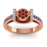 Garnet Fashion Ring In 18K Rose Gold With Lab Diamond And Blue Sapphire – Inodaya Statement Ring