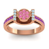 Pink Tourmaline Fashion Ring In 18K Rose Gold With Aquamarine And Amethyst – Inodaya Statement Ring