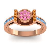 Pink Tourmaline Fashion Ring In 18K Rose Gold With Citrine And Swiss Blue Topaz – Inodaya Statement Ring