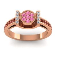 Pink Tourmaline Fashion Ring In 18K Rose Gold With Diamond And Garnet – Inodaya Statement Ring