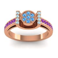Swiss Blue Topaz Fashion Ring In 18K Rose Gold With Aquamarine And Amethyst – Inodaya Statement Ring