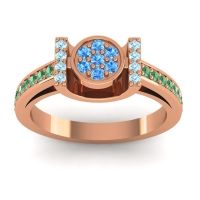 Swiss Blue Topaz Fashion Ring In 14K Rose Gold With Aquamarine And Emerald – Inodaya Statement Ring