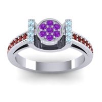 Amethyst Fashion Ring In Platinum With Aquamarine And Garnet – Inodaya Statement Ring