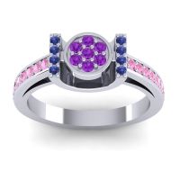 Amethyst Fashion Ring In Palladium With Blue Sapphire And Pink Tourmaline – Inodaya Statement Ring