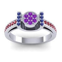 Amethyst Fashion Ring In 18k White Gold With Blue Sapphire And Ruby – Inodaya Statement Ring