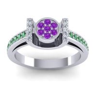 Amethyst Fashion Ring In Palladium With Lab Diamond And Emerald – Inodaya Statement Ring