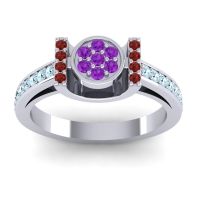 Amethyst Fashion Ring In Platinum With Garnet And Aquamarine – Inodaya Statement Ring