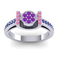 Amethyst Fashion Ring In Palladium With Pink Tourmaline And Blue Sapphire – Inodaya Statement Ring