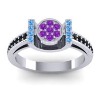Amethyst Fashion Ring In Palladium With Swiss Blue Topaz And Black Onyx – Inodaya Statement Ring