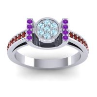 Aquamarine Fashion Ring In Platinum With Amethyst And Garnet – Inodaya Statement Ring