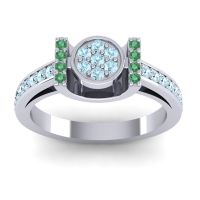 Aquamarine Fashion Ring In Platinum With Emerald – Inodaya Statement Ring