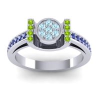 Aquamarine Fashion Ring In Platinum With Peridot And Blue Sapphire – Inodaya Statement Ring