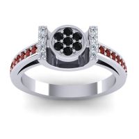 Black Onyx Fashion Ring In Palladium With Diamond And Garnet – Inodaya Statement Ring