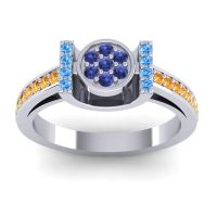 Blue Sapphire Fashion Ring In Palladium With Swiss Blue Topaz And Citrine – Inodaya Statement Ring