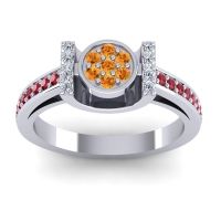 Citrine Fashion Ring In 18k White Gold With Lab Diamond And Ruby – Inodaya Statement Ring