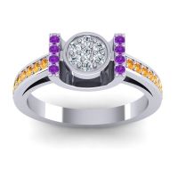 Diamond Fashion Ring In 18k White Gold With Amethyst And Citrine – Inodaya Statement Ring