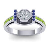 Diamond Fashion Ring In Palladium With Blue Sapphire And Peridot – Inodaya Statement Ring