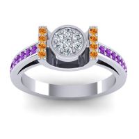Lab Diamond Fashion Ring In Palladium With Citrine And Amethyst – Inodaya Statement Ring