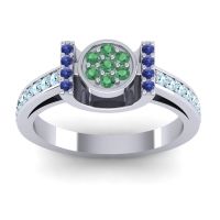 Emerald Fashion Ring In 14k White Gold With Blue Sapphire And Aquamarine – Inodaya Statement Ring