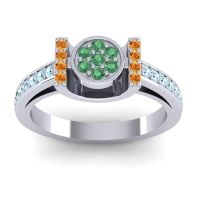 Emerald Fashion Ring In Platinum With Citrine And Aquamarine – Inodaya Statement Ring