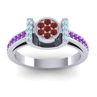 Garnet Fashion Ring In Platinum With Aquamarine And Amethyst – Inodaya Statement Ring