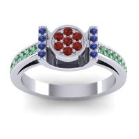 Garnet Fashion Ring In Platinum With Blue Sapphire And Emerald – Inodaya Statement Ring