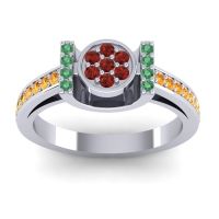 Garnet Fashion Ring In Palladium With Emerald And Citrine – Inodaya Statement Ring