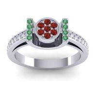 Garnet Fashion Ring In 14k White Gold With Emerald And Diamond – Inodaya Statement Ring