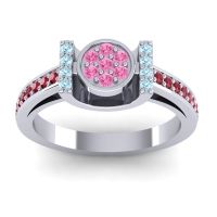 Pink Tourmaline Fashion Ring In Platinum With Aquamarine And Ruby – Inodaya Statement Ring