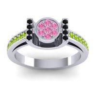 Pink Tourmaline Fashion Ring In Platinum With Black Onyx And Peridot – Inodaya Statement Ring