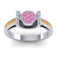 Pink Tourmaline Fashion Ring In Palladium With Lab Diamond And Citrine – Inodaya Statement Ring