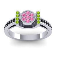 Pink Tourmaline Fashion Ring In Platinum With Peridot And Black Onyx – Inodaya Statement Ring