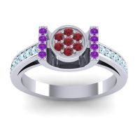 Ruby Fashion Ring In Platinum With Amethyst And Aquamarine – Inodaya Statement Ring