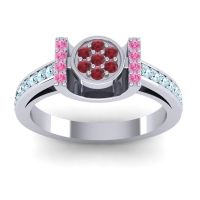Ruby Fashion Ring In Platinum With Pink Tourmaline And Aquamarine – Inodaya Statement Ring