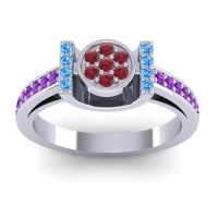 Ruby Fashion Ring In 18k White Gold With Swiss Blue Topaz And Amethyst – Inodaya Statement Ring