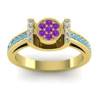 Amethyst Fashion Ring In 18k Yellow Gold With Lab Diamond And Swiss Blue Topaz – Inodaya Statement Ring