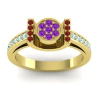 Amethyst Fashion Ring In 18k Yellow Gold With Garnet And Aquamarine – Inodaya Statement Ring