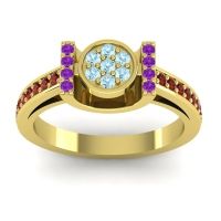 Aquamarine Fashion Ring In 18k Yellow Gold With Amethyst And Garnet – Inodaya Statement Ring