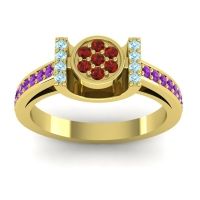 Garnet Fashion Ring In 18k Yellow Gold With Aquamarine And Amethyst – Inodaya Statement Ring