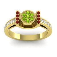 Peridot Fashion Ring In 14k Yellow Gold With Garnet And Diamond – Inodaya Statement Ring