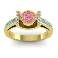 Pink Tourmaline Fashion Ring In 18k Yellow Gold With Lab Diamond And Swiss Blue Topaz – Inodaya Statement Ring
