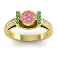 Pink Tourmaline Fashion Ring In 14k Yellow Gold With Emerald And Diamond – Inodaya Statement Ring