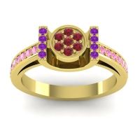 Ruby Fashion Ring In 18k Yellow Gold With Amethyst And Pink Tourmaline – Inodaya Statement Ring
