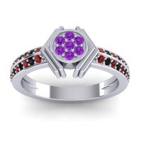 Amethyst Fashion Ring In 14k White Gold With Garnet And Black Onyx – Kusumina Simple Ring