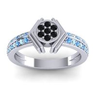 Black Onyx Fashion Ring In 14k White Gold With Swiss Blue Topaz And Aquamarine – Kusumina Simple Ring