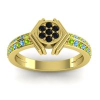 Black Onyx Fashion Ring In 14k Yellow Gold With Peridot And Swiss Blue Topaz – Kusumina Simple Ring