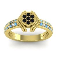 Black Onyx Fashion Ring In 14k Yellow Gold With Swiss Blue Topaz And Lab Diamond – Kusumina Simple Ring