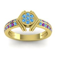 Swiss Blue Topaz Fashion Ring In 14k Yellow Gold With Amethyst – Kusumina Simple Ring